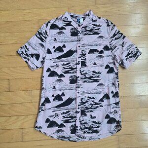 H&M | maximalist pastel pink slim fit short sleeve button-up shirt | MENS L
